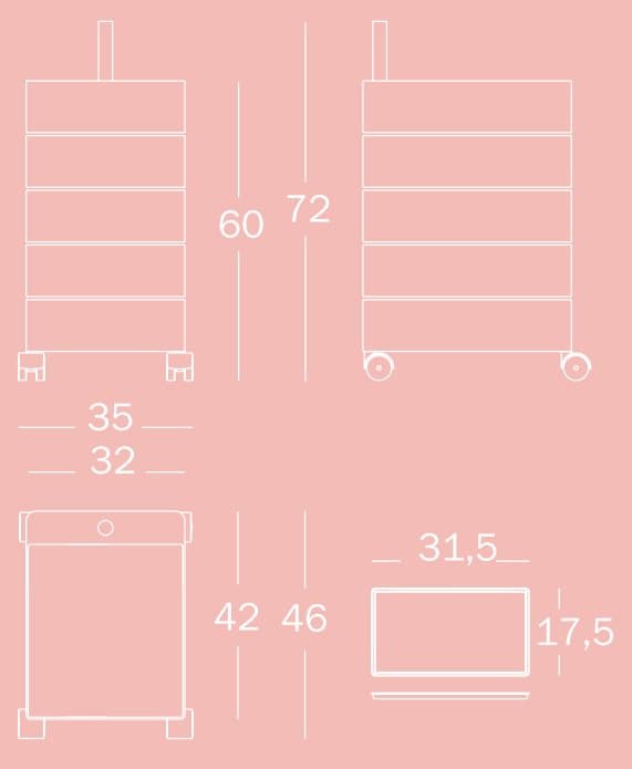 트롤리 5단 360˚ 컨테이너 옐로우 사이즈 가이드 이미지 1