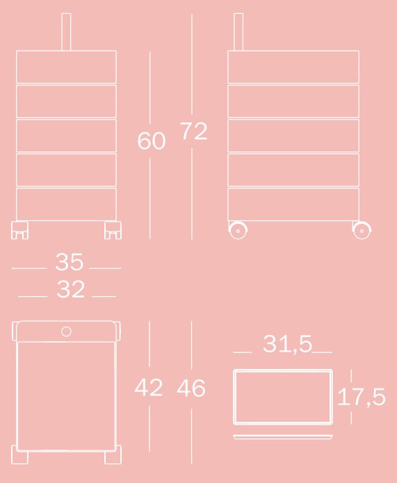 트롤리 5단 360˚ 컨테이너 옐로우 사이즈 가이드 이미지 1