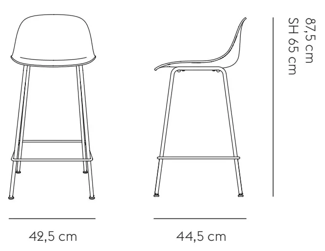 화이버 카운터 스툴 Back Rest H 65 cm 더스티 그린 사이즈 가이드 이미지 1