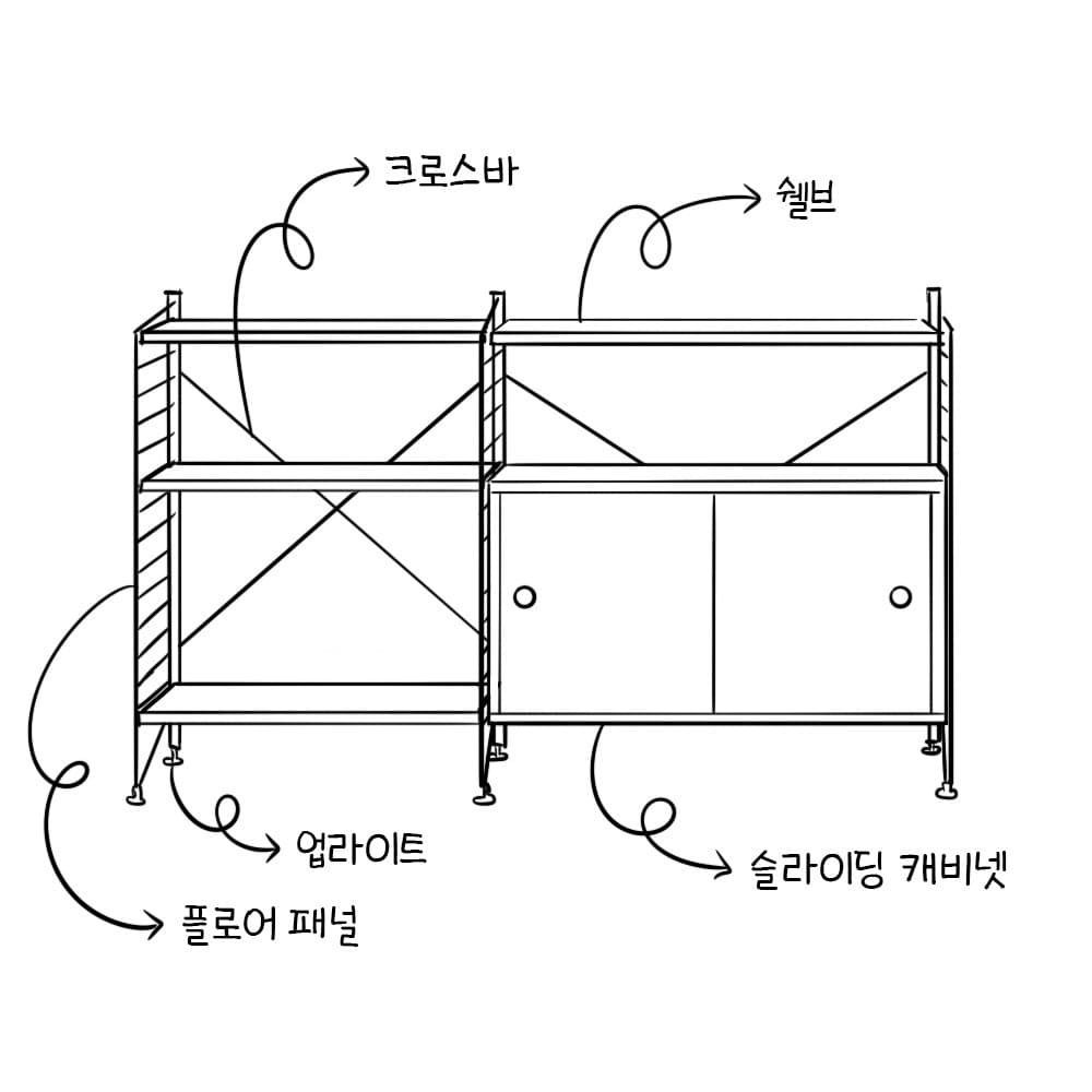 프리 스탠딩 세트 7 (Black/Walnut) 사이즈 가이드 이미지 2