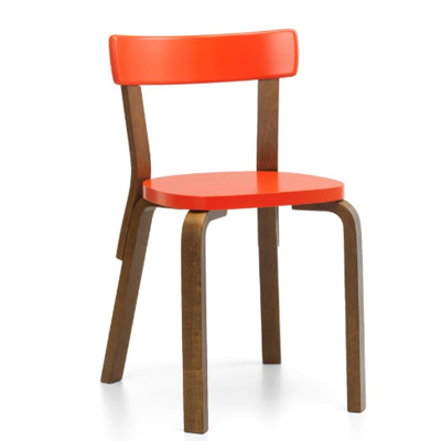 Chair 69 Bright Red Lacquered/Walnut Stained, 베뉴페, 아르텍 ARTEK