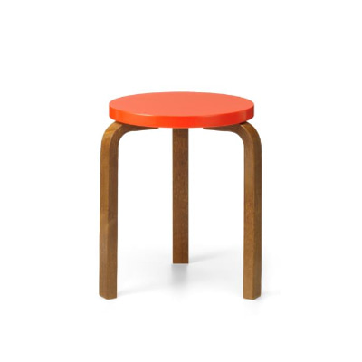 Stool 60 Bright Red Lacquered/Walnut Stained, 베뉴페, 아르텍 ARTEK