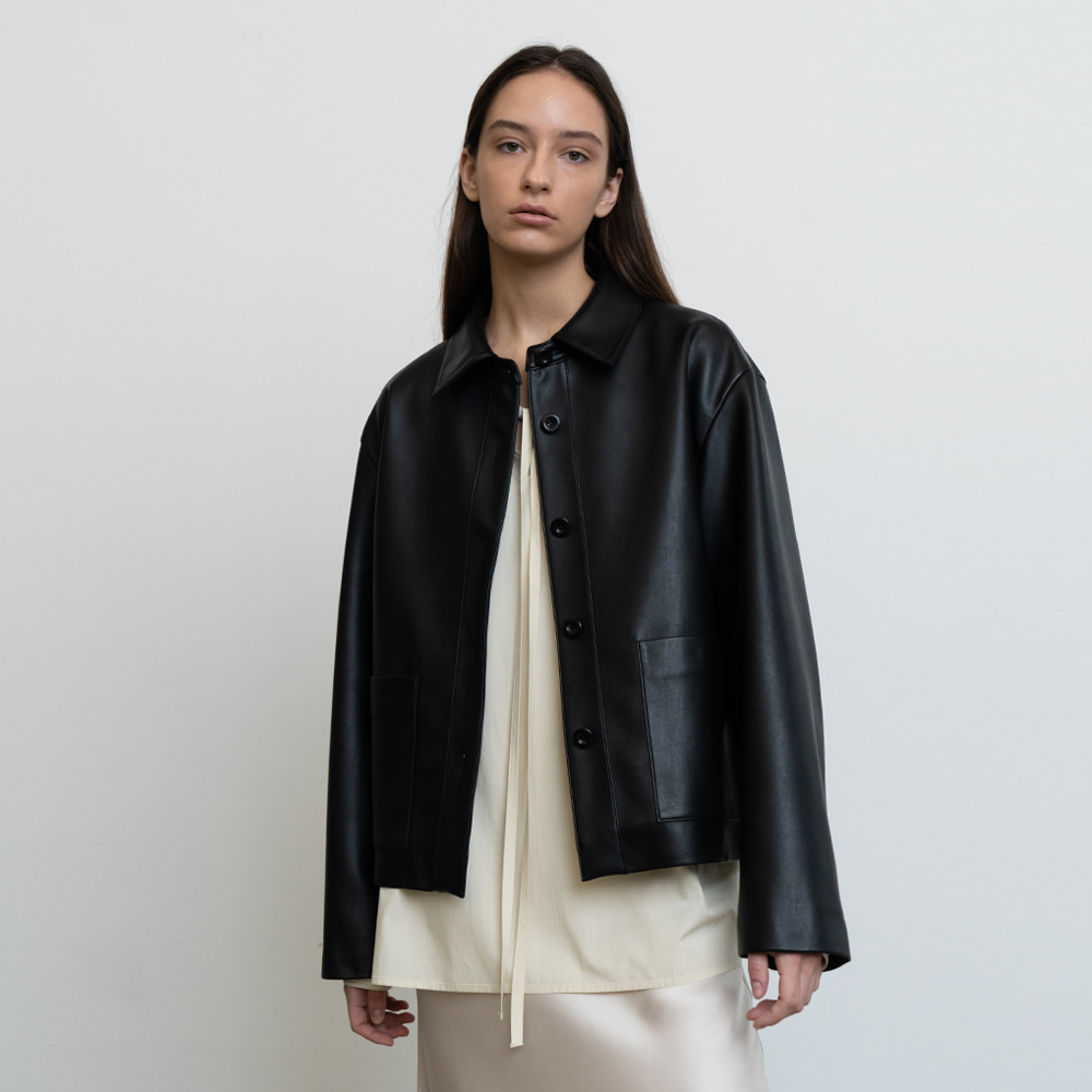 Basic faux Leather Jacket_Black, BENUFE, RRACE